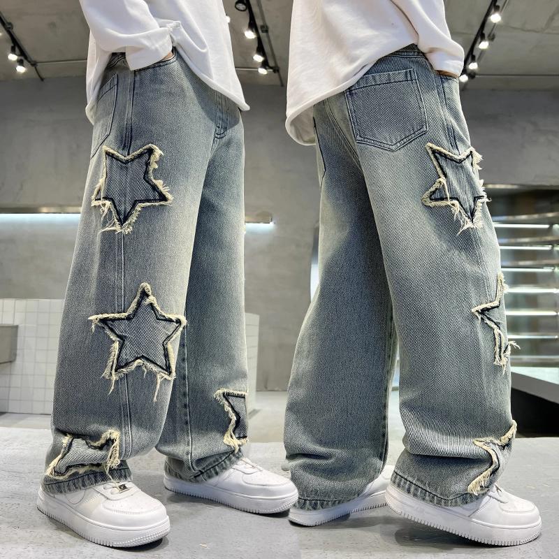 Boys' jeans: new retro straight-leg, versatile wide-leg pants - trendy american-style loose fit long trousers for spring and autumn. stylish and cool