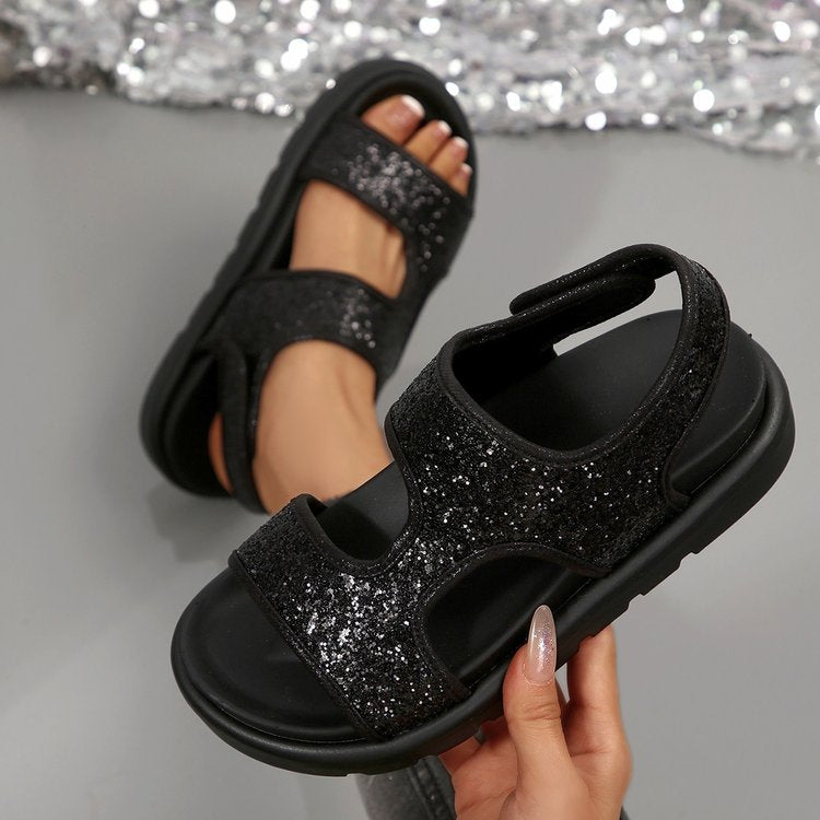 Summer plus sizeexport denim velcro high heel thick sole sandals new arrival cross-border fashionroman women