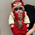 Winter toddler baby festive new year outfit - thickened onesie, warm fleece romper for chinese new year celebrations