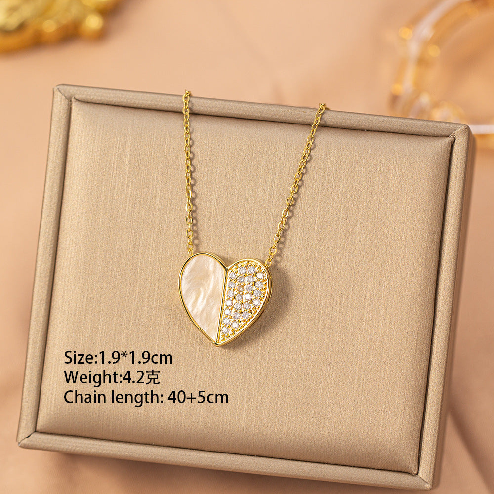 [titanium steel] fashionable and versatile love copper inlaid zirconium necklace for women, high-end inlaid niche simple clavicle chain accessories