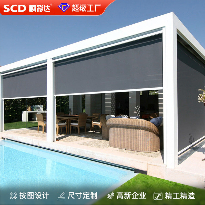 Aluminum alloy electric windproof roller shutter curtains - sunshade, windproof, rainproof, heat insulation, smart lift, outdoor patio balcony large size