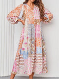 European and american cross-border   hot seller: bohemian lantern sleeve fashion print maxi dress