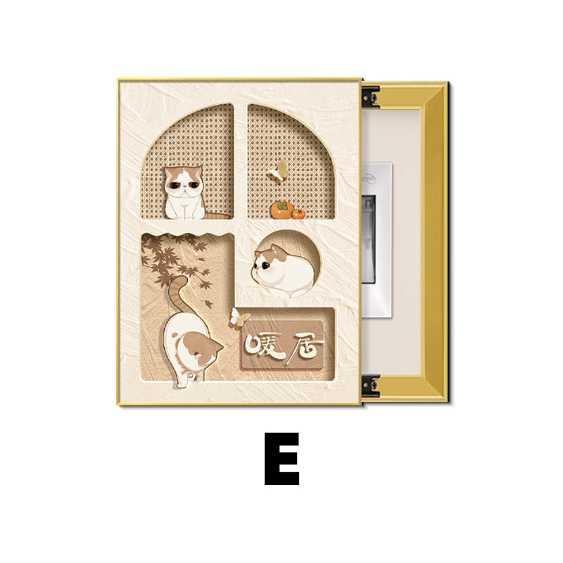 Healing Meter Box Decorative Painting Cream Wind Kitten Switch Box Switch Box Push-Pull Vertical Block Wall Painting