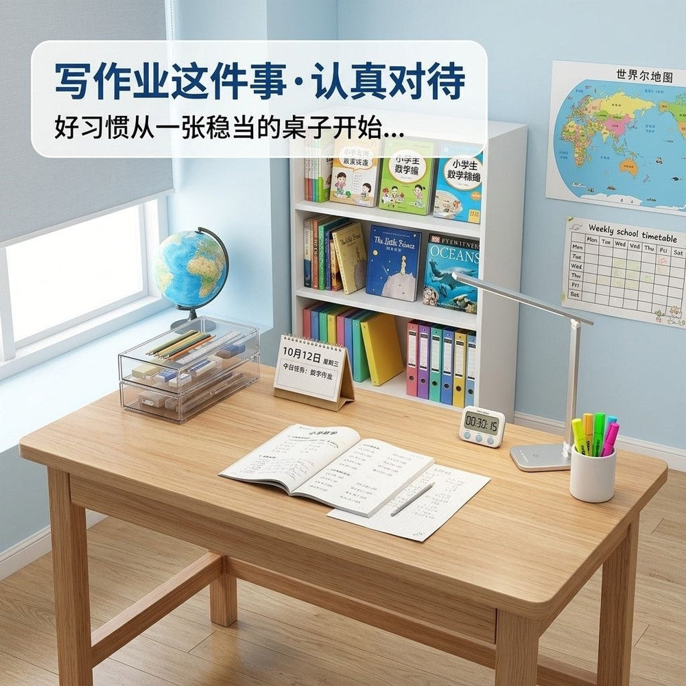 Solid wood desk with drawer - minimalist office study table for students, home use, writing desk, computer desk for middle and high school students' bedrooms