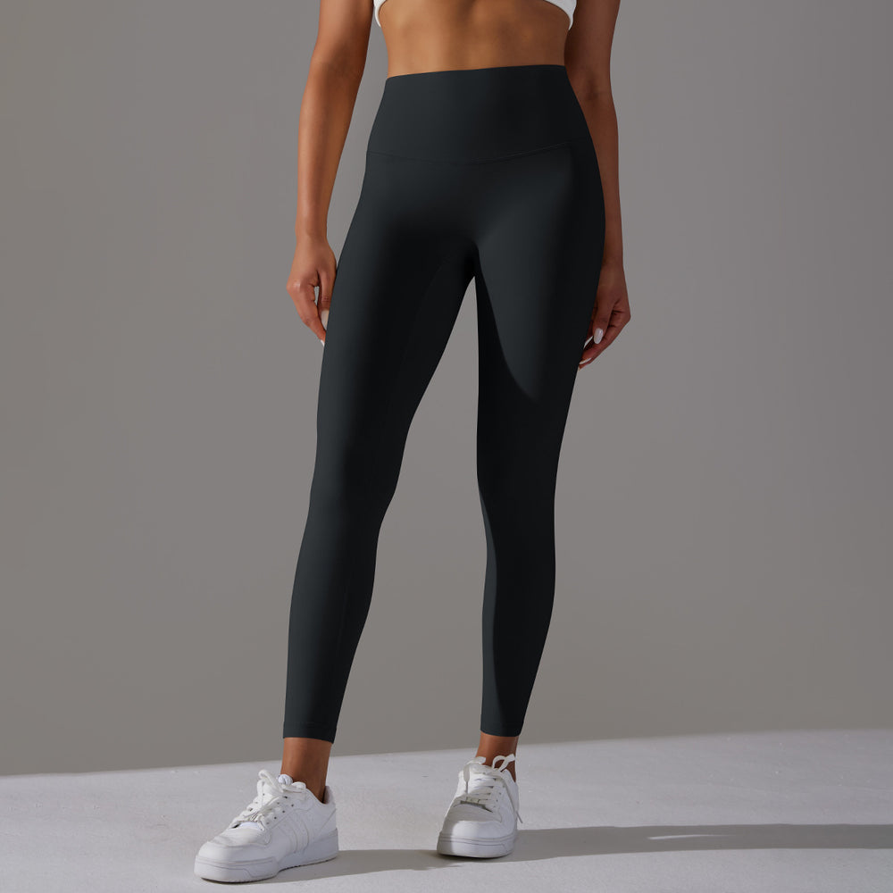 No awkward line double-sided brushed nude breathable yoga nine-point pants high waist hip lift peach tight sports fitness pants