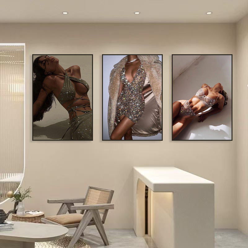 Advanced beauty salon decorative painting modern medical beauty plastic surgery front desk entrance corridor wall painting light luxury flash diamond hanging painting