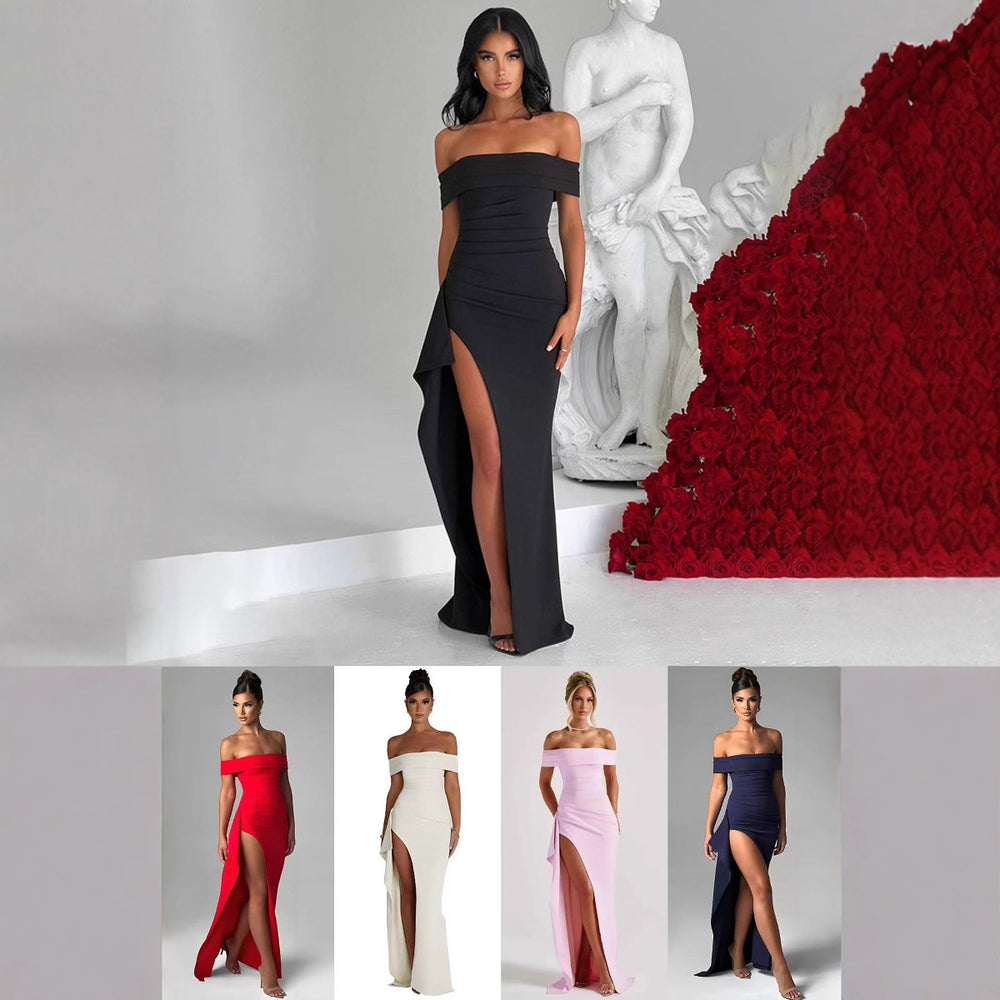fashionexport women's clothing  spring sexy one shoulder elegant elegance party dress slit dress