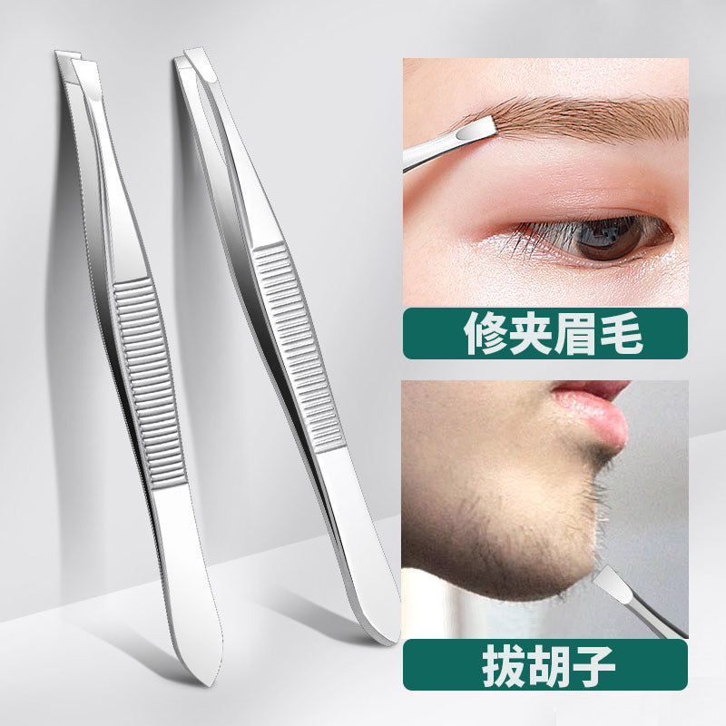Keqi stainless steel flat tip & slant tip tweezers - professional eyebrow shaping tool for makeup artists - cross-border e-commerce exclusive