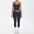 New arrivalnude contrast color sports vest yoga clothes cross high waist hip lifting tight pants suit running fitness clothes