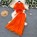 French chic lace v-neck two-piece set for women -  summer collection: tie-waist pleated skirt, slimming and elegant