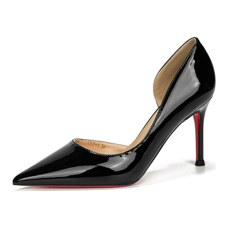 Red bottom high heels women's pointed toe stiletto side empty high heels not tiring feet elegant pointed toe nude classy sense of single shoes