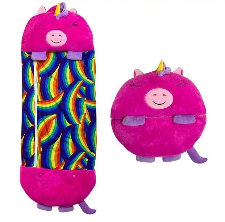 Kids' sleeping bag - foldable anti-kick quilt, children's sleeping bag with cartoon animal design and pillow