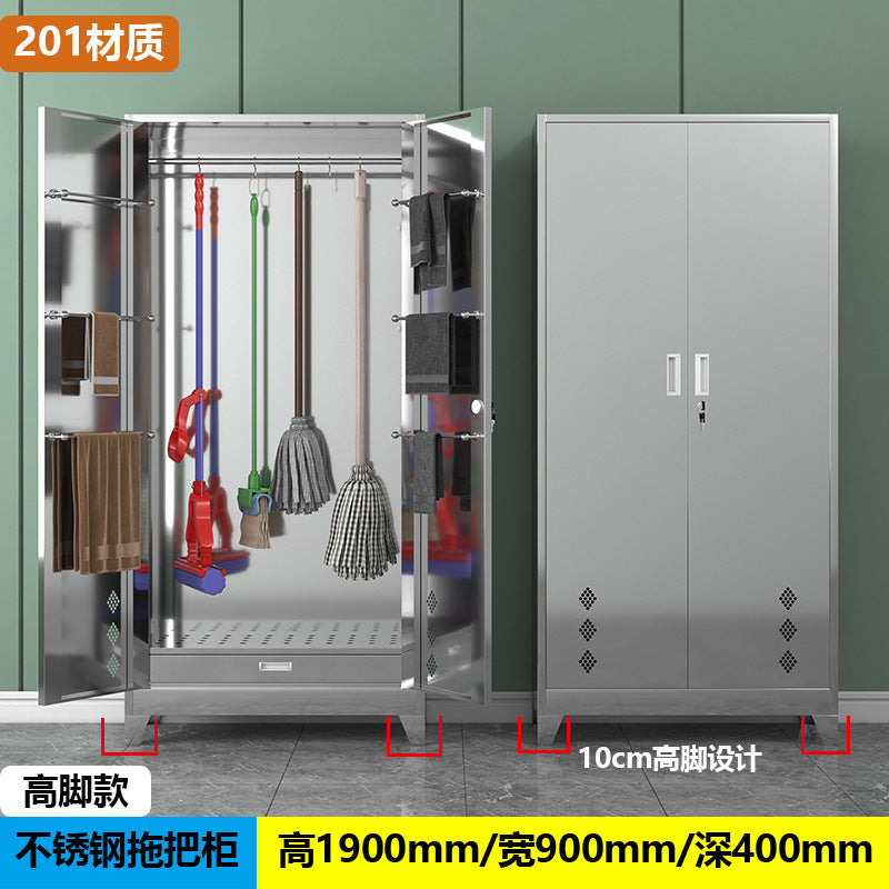 Stainless steel cleaning cabinet household school hygiene cleaning cabinet classroom balcony mop broom tool storage cabinet