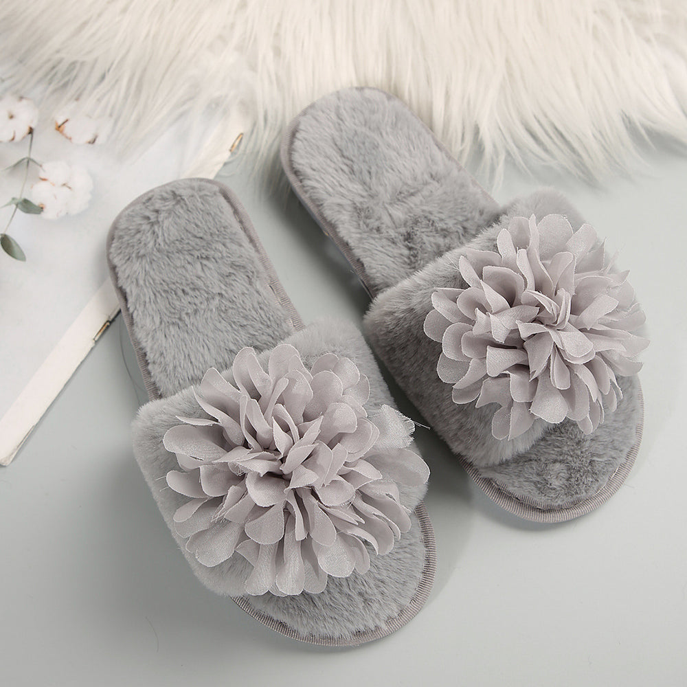 2024 spring/autumn/winter new floral platform fuzzy slippers - women's indoor/outdoor flat heel warm plush slippers