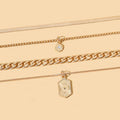 Wholesale alloy necklaces - new european and american cross-border style: minimalist diamond-studded rhombus square pendant, sun charm, multi-layer choker necklace for women