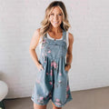 european and american cross-border  overalls fashion denim floral print casual sleeveless overalls jumpsuit for women