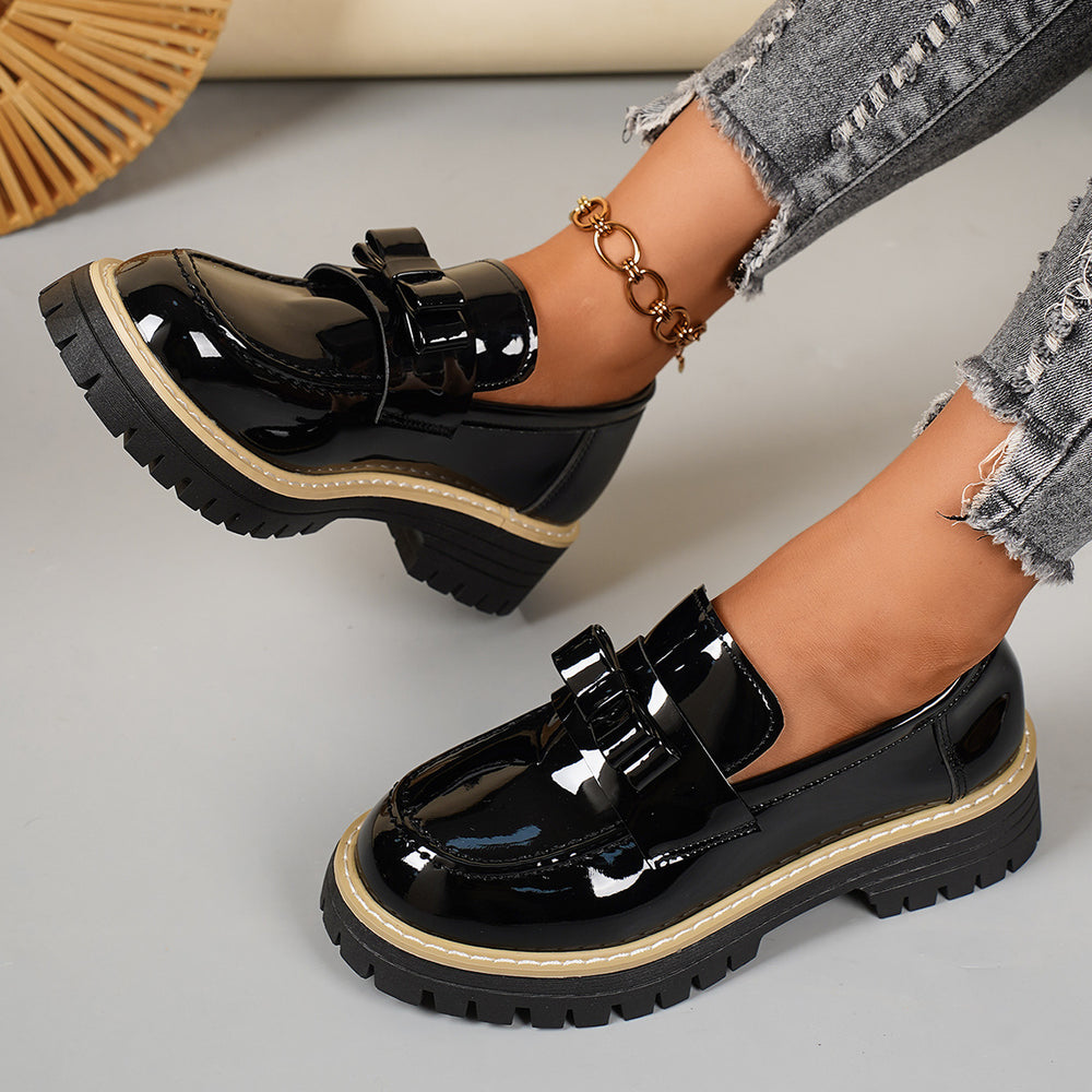 2026 spring new bowknot low-top flats - plus size platform shoes - british style export leather shoes for women - in stock