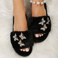export plus size 2024 autumn/winter fuzzy slippers - fashionable butterfly design, round toe, flat cotton slippers