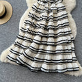 Gentle wind stripes suspender pure desire hook flower dress women's summer waist slimming look cake skirt french long skirt