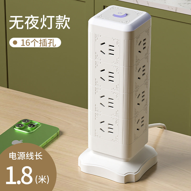 Multi-outlet vertical power strip with usb ports, multifunctional home & office power strip, cube power strip with cord management, desktop night light