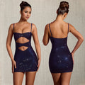 C7209 cross-border   fashion women's sexy suspender mini dress with rhinestone detail and arm covering design