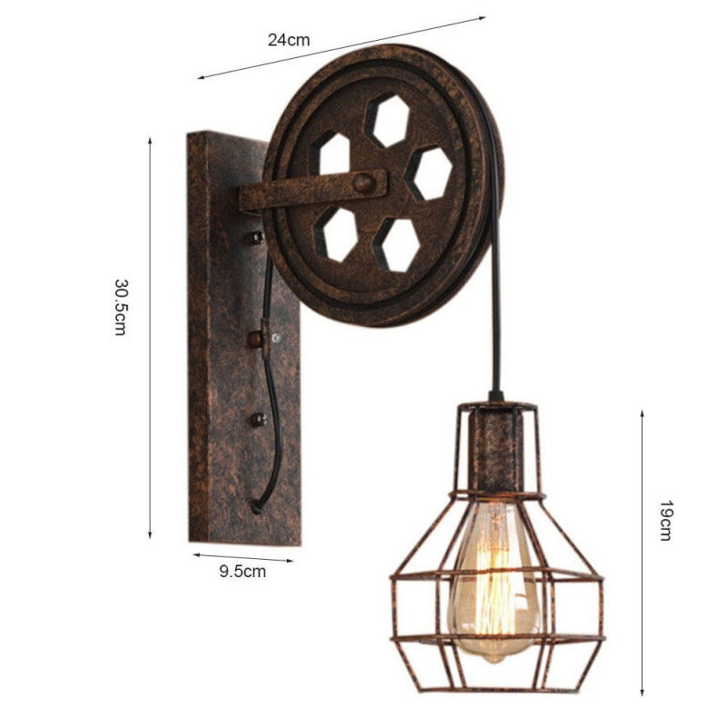 Bar retro lamp industrial wind retro wall lamp creative wrought iron pulley wall lamp personalized restaurant corridor aisle lamp