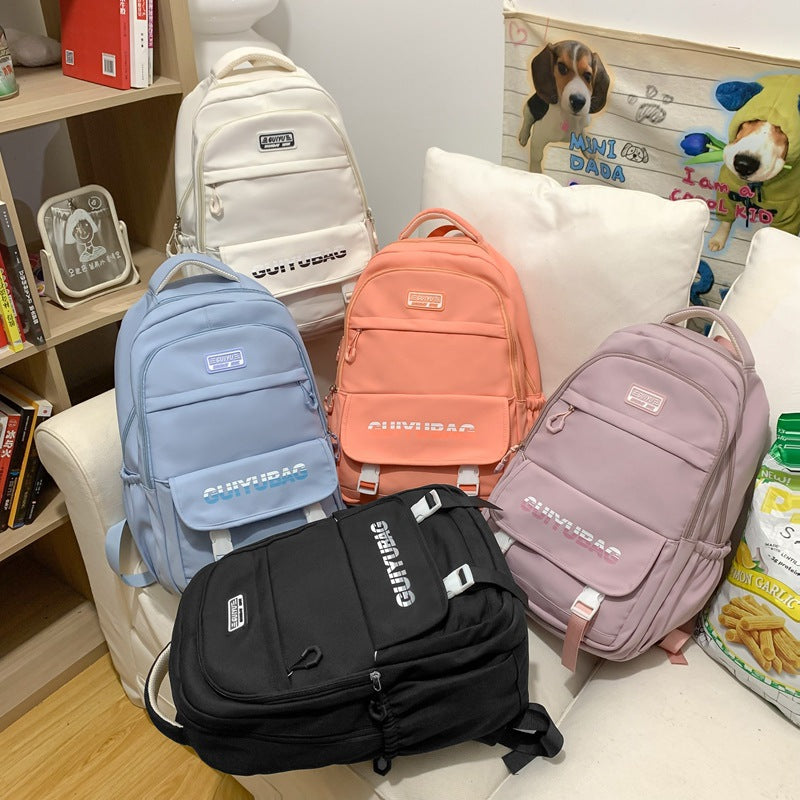 School season new nylon lightweight junior high school student schoolbag large capacity simple leisure bag trendy backpack