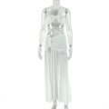 Fashion styleexportpure color vacation navel-baring design skirt suit slit hip-covering chest-wrapping one-shoulder two-piece set women's clothing trend