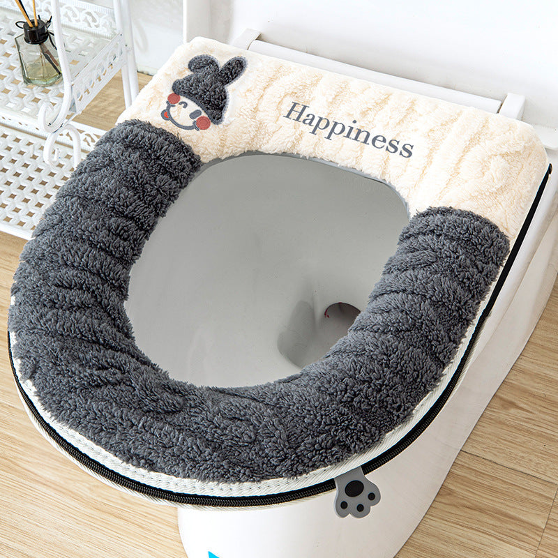 Toilet mat winterfor homewintercute cushion washablefall and winterthickened zipper toilet cover toilet mat