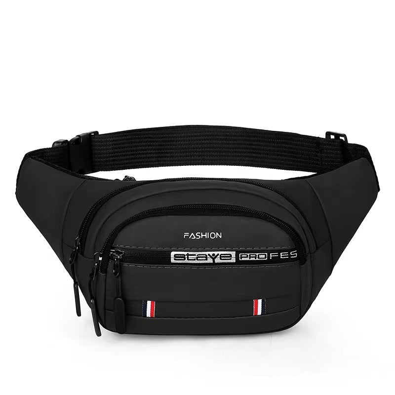 Four-layer fanny pack men's and women's leather film waterproof large-capacity multi-functional messenger mobile phone fanny pack wear-resistant outdoor sports bag