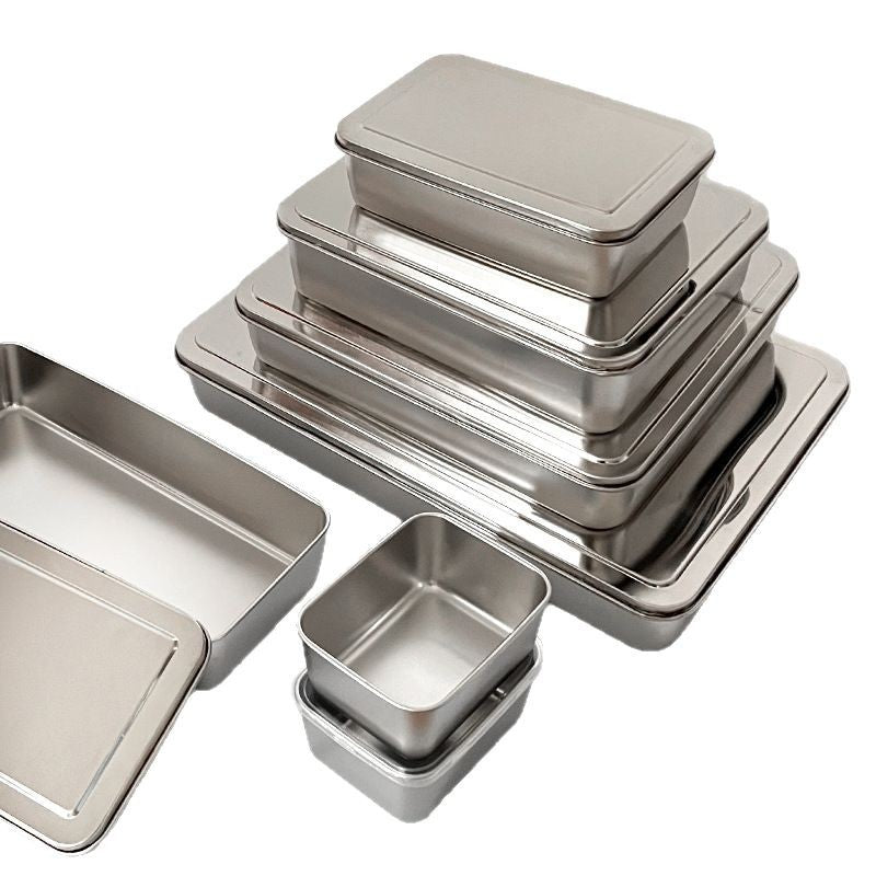 Sushi display plate sushi box 304 stainless steel tiramisu tray rectangular with lid fresh-keeping box for stalls