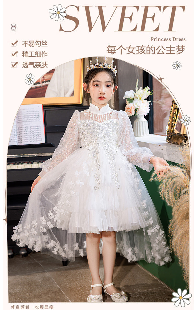 Amazon new girls' dress - train, lace, and tulle tutu - flower girl, banquet, and performance dress - cross-border ready stock