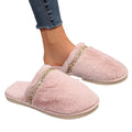 New instrendy baotou diamond strip fur slippers for women, home flatsheattech cotton slippers for women, wholesale cross-border slippers