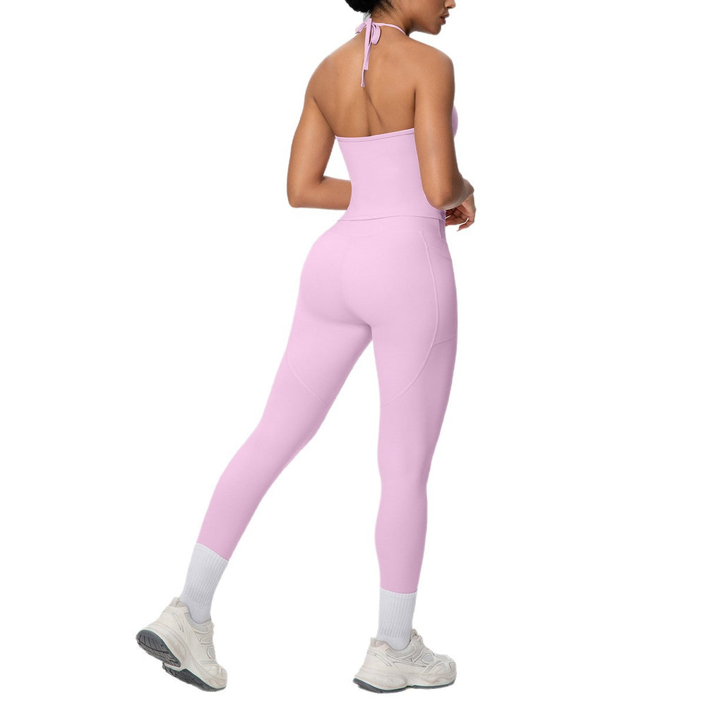 Cloud-feel quick-dry tie-up tank top & high-waisted pocket leggings activewear set - perfect for outdoor running, fitness, and yoga