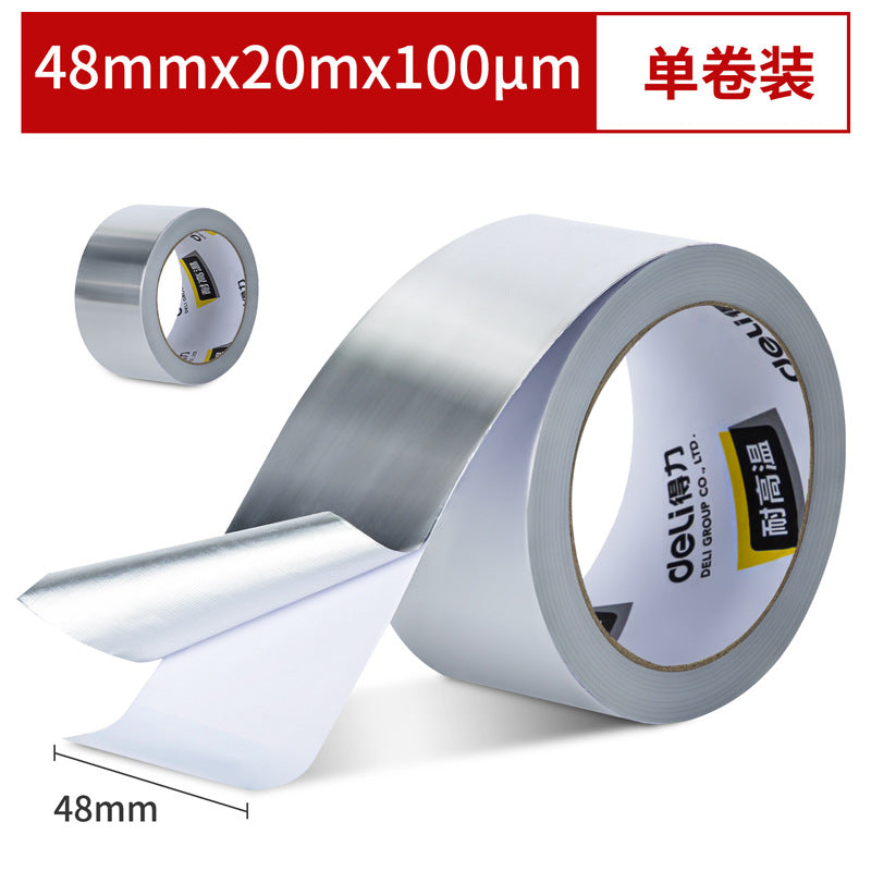 Deli aluminum foil tape, high temperature resistance and anti-aging, pipeline heat insulation and sealing, kitchen stove waterproof and oil-proof, good stickiness