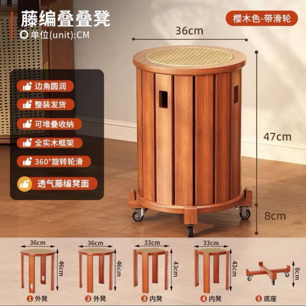 For home stool stackable solid wood jenga new chinoiserie low stool living room dining room coffee table universal wheel small stool