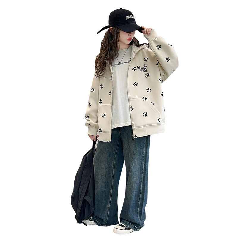 Girls' spring/autumn jacket -  new stylish kids' hooded sweatshirt - spring cardigan for girls (mid-to-large size)