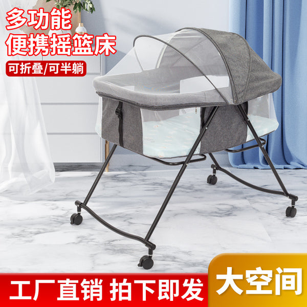 Soothing and coaxing baby portable baby crib stroller crib foldable European cradle bed sleeping blue newborn
