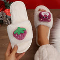 Women's fuzzy slippers - new autumn/winter collection - strawberry bear design, flat, warm, and cute cartoon cotton slides for indoor and outdoor wear