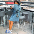European and american style women's dress -   spring/summer cross-border fashion - trendy lapel loose fit denim skirt