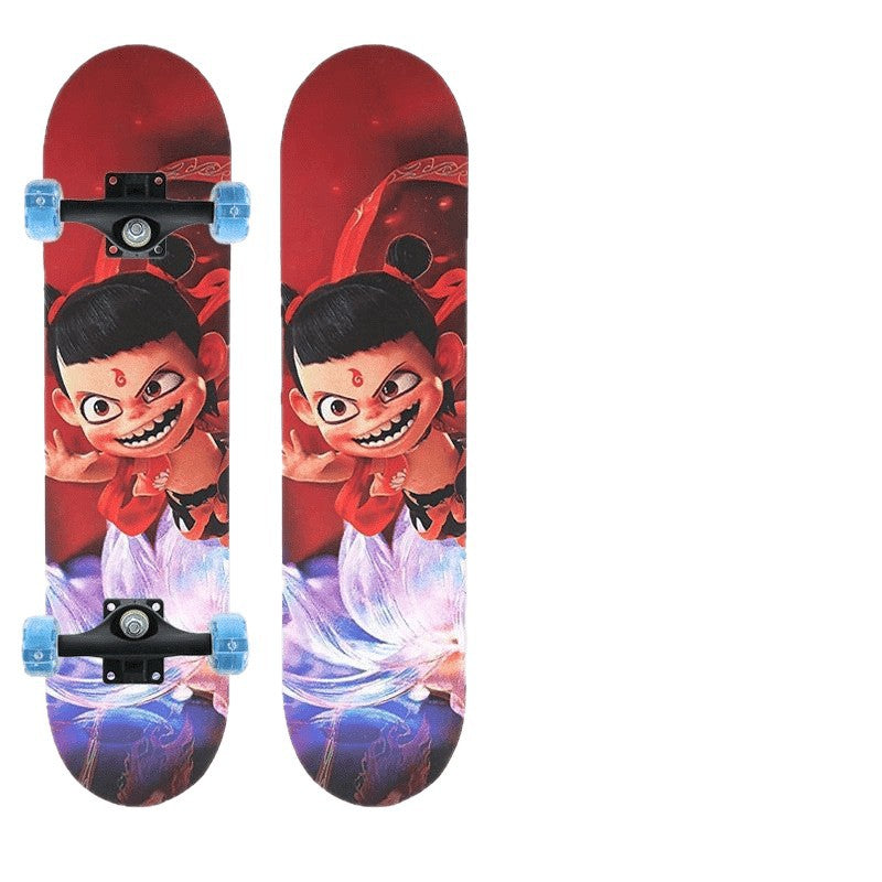 Nezha skateboard beginner children 6-12 years old adolescent adult professional four-wheel skateboard boys and girls flash skateboard