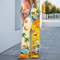cross-border e-commerce european and american women's clothing: new summer collection - vacation-inspired color block fashion print shirt and wide-leg pants set
