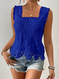 Women's elegant square neck lace cutout sleeveless top - breathable summer blouse solid color fashion vest european and american style