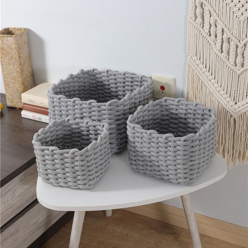 Desktop cotton rope woven storage basket large basket home finishing cosmetics mask remote control sundries snack box