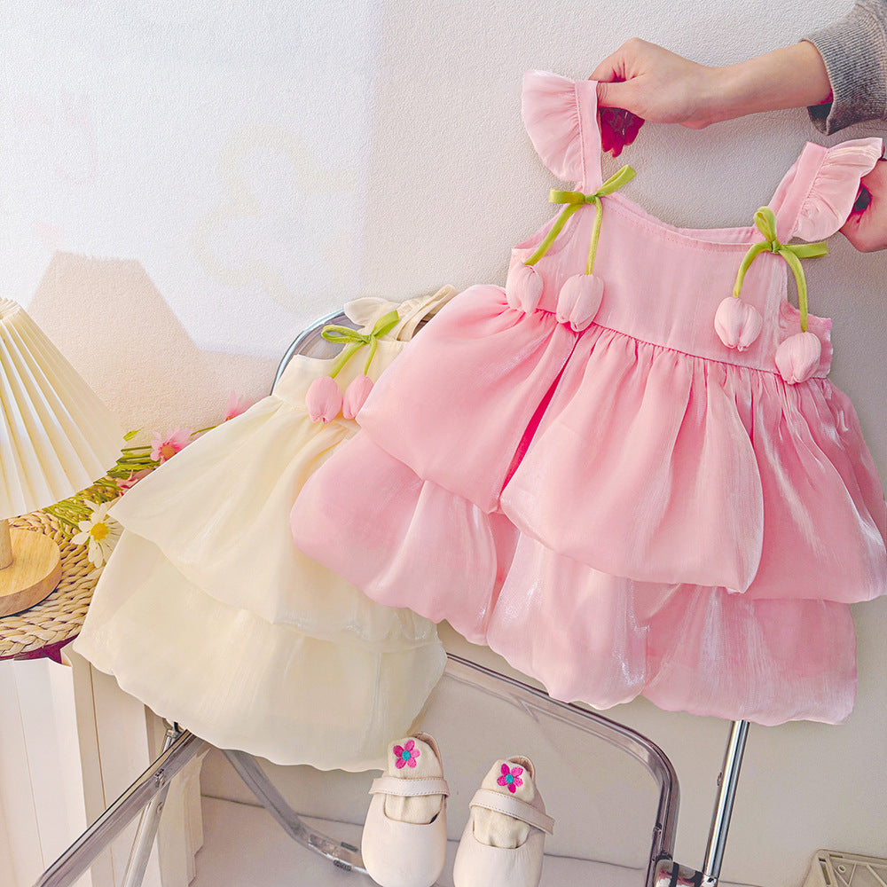 Baby girl summer sweet dress infant princess outfit shiny summer sundress chic cute tank dress