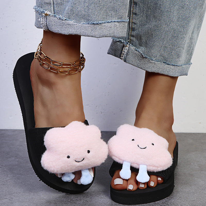 Plus size women's slippers for export, spring/summer 2024 new collection: elephant-themed chunky platform wedge slides, cartoon casual flip-flops