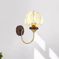 French medieval wall lamp bedroom bedside lamp american retro pattern fabric living room solid wood background wall lamp