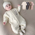 Men's and women's long sleeves baby outing clothes rompers fall and winter baby heattech jumpsuit cartoon fleece-lined khaki kids clothes