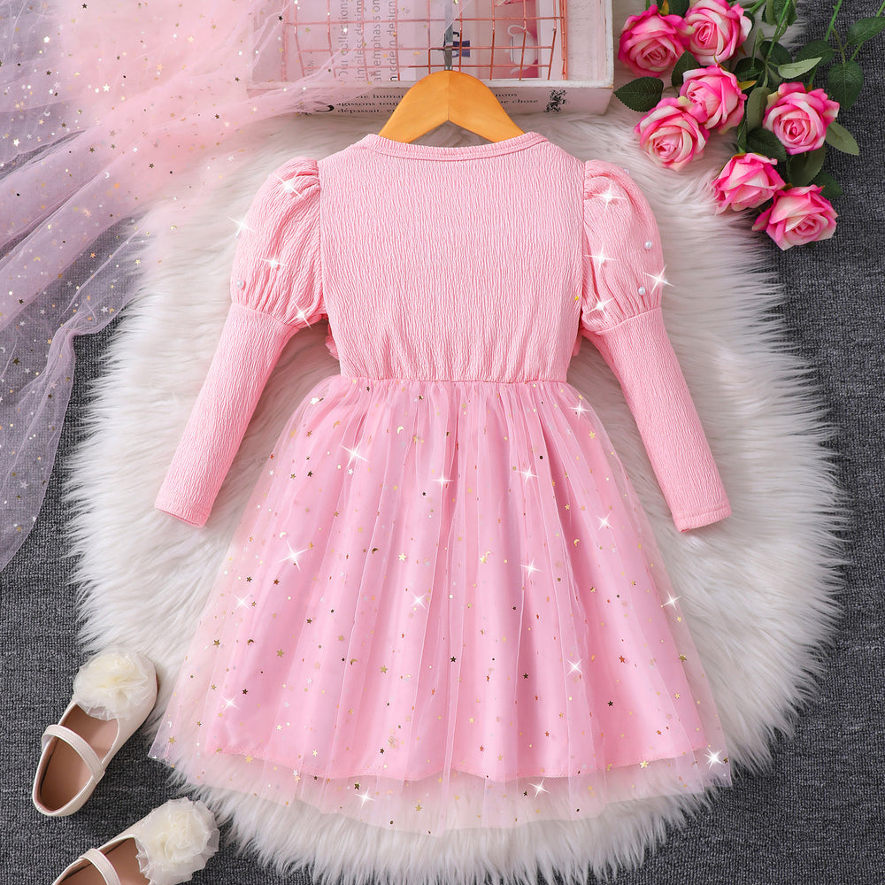 Girls' dress for toddlers and young children, 3d floral mesh dress gown