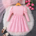 Girls' dress for toddlers and young children, 3d floral mesh dress gown